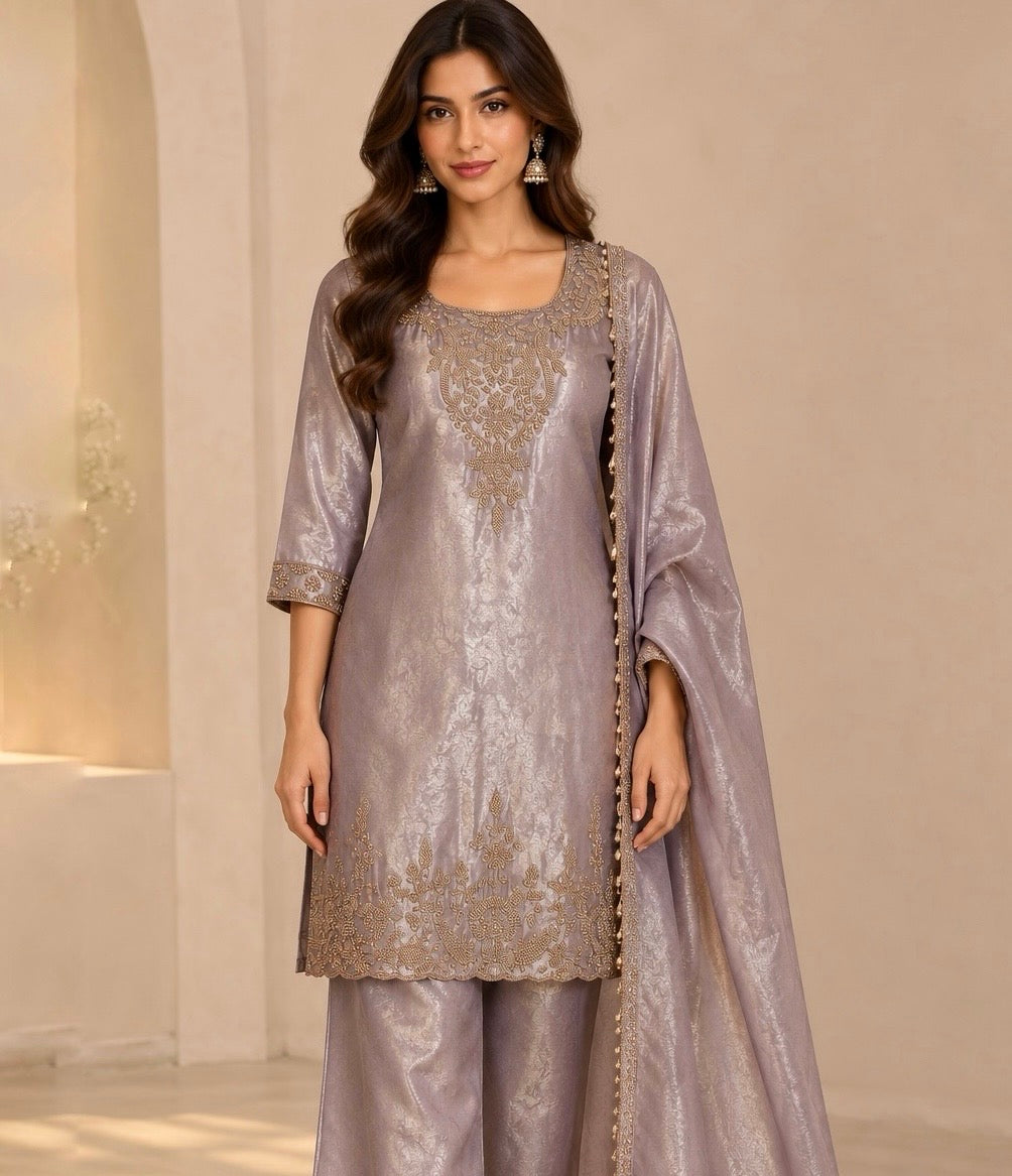 Floral Jacquard Embroidered Palazzo Set