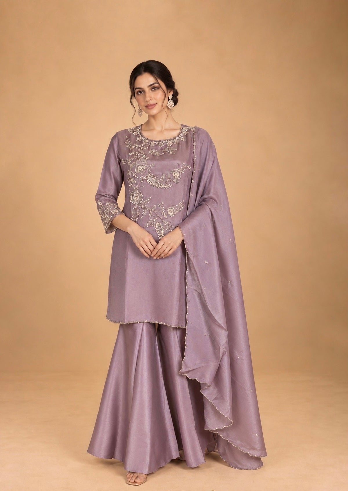 Lavender Paisley Embroidered Sharara Set