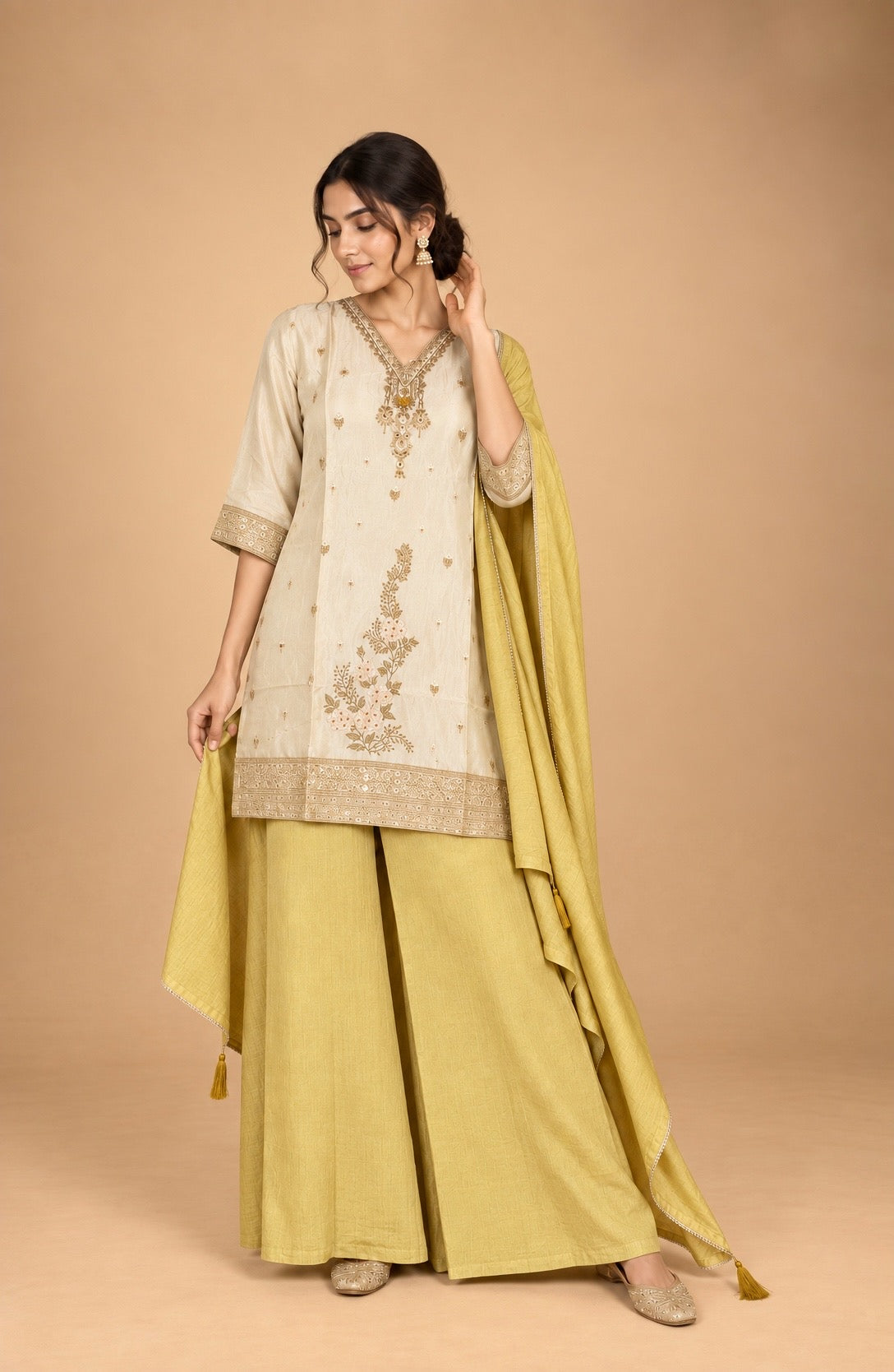 Ivory & Yellow Sharara Set