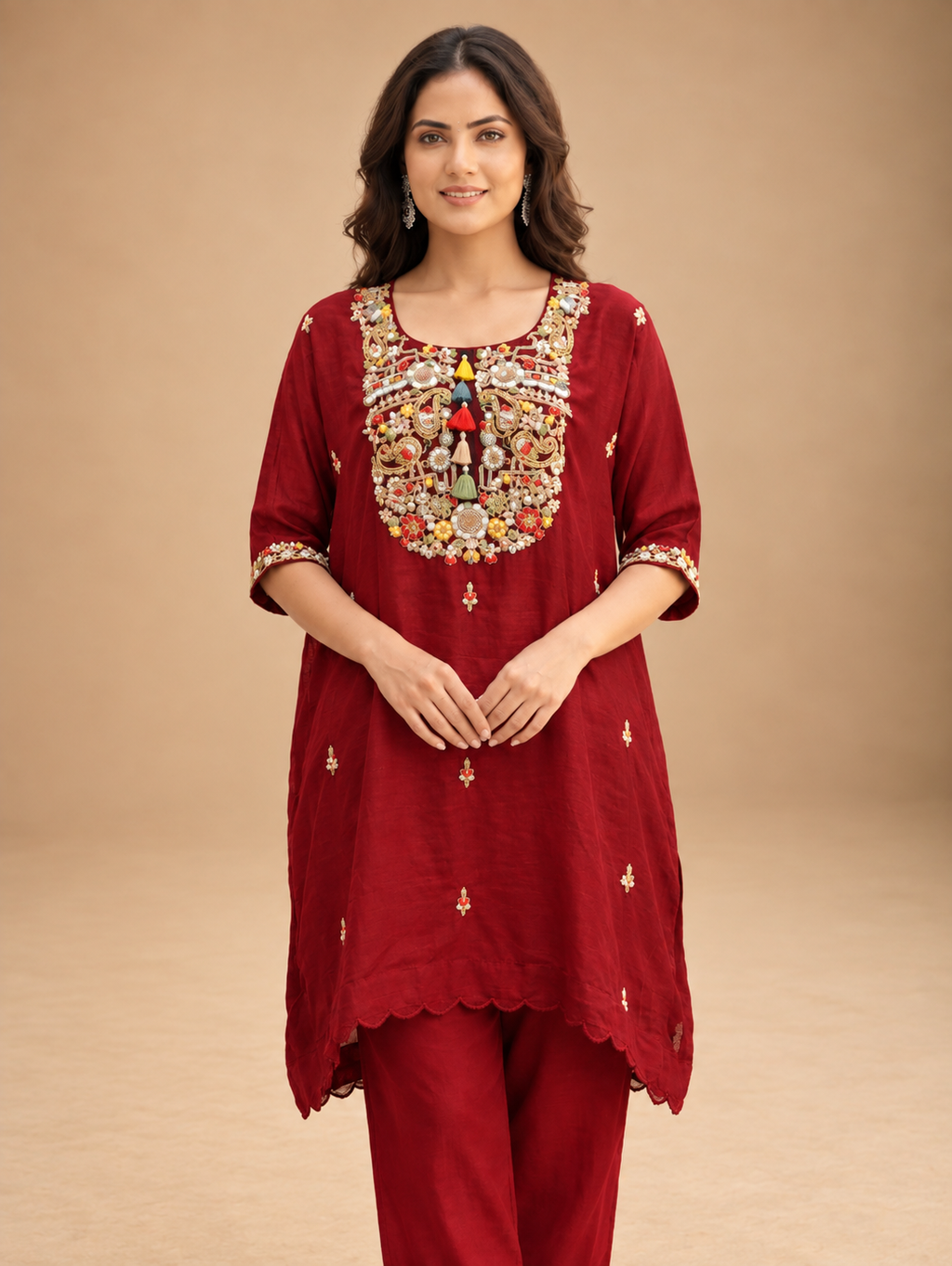 Multicoloured Embroidered Kurta Set