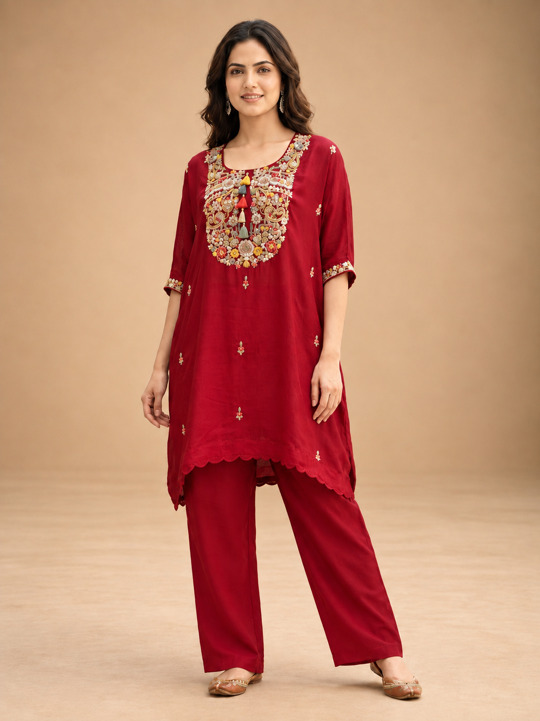 Multicoloured Embroidered Kurta Set