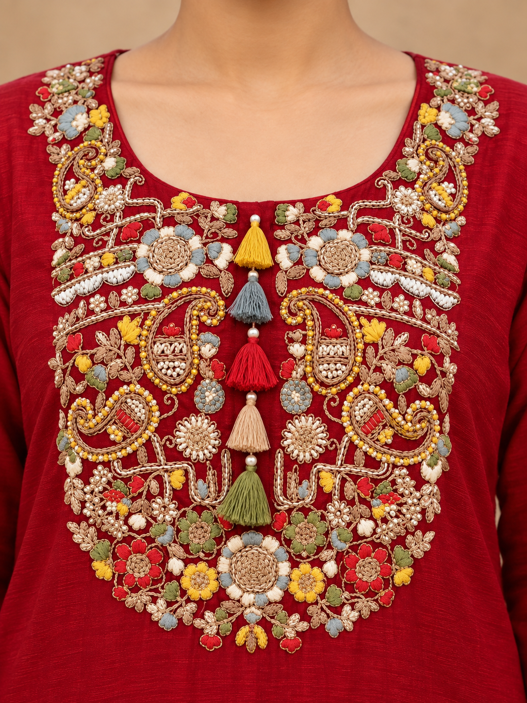 Multicoloured Embroidered Kurta Set