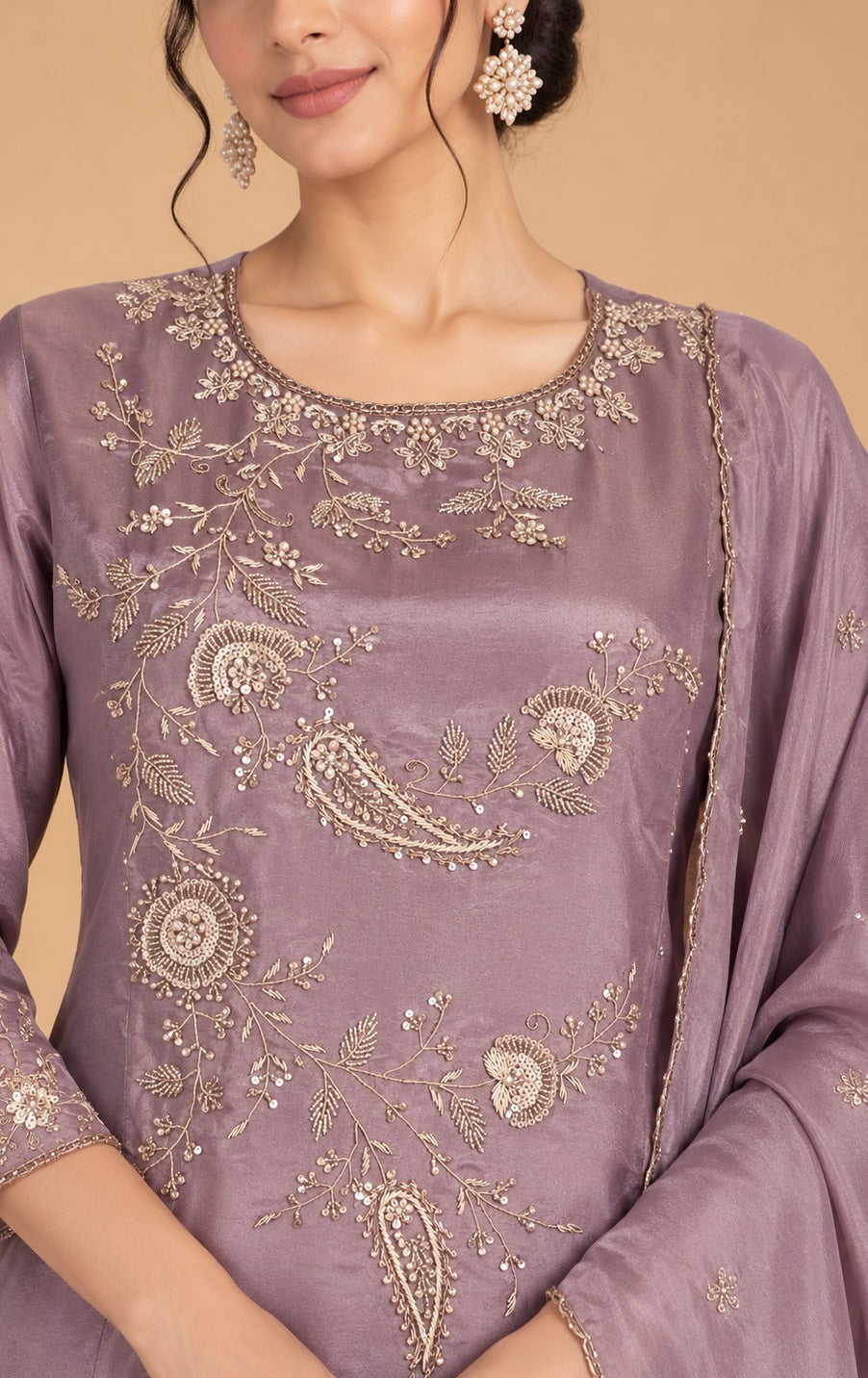 Lavender Paisley Embroidered Sharara Set