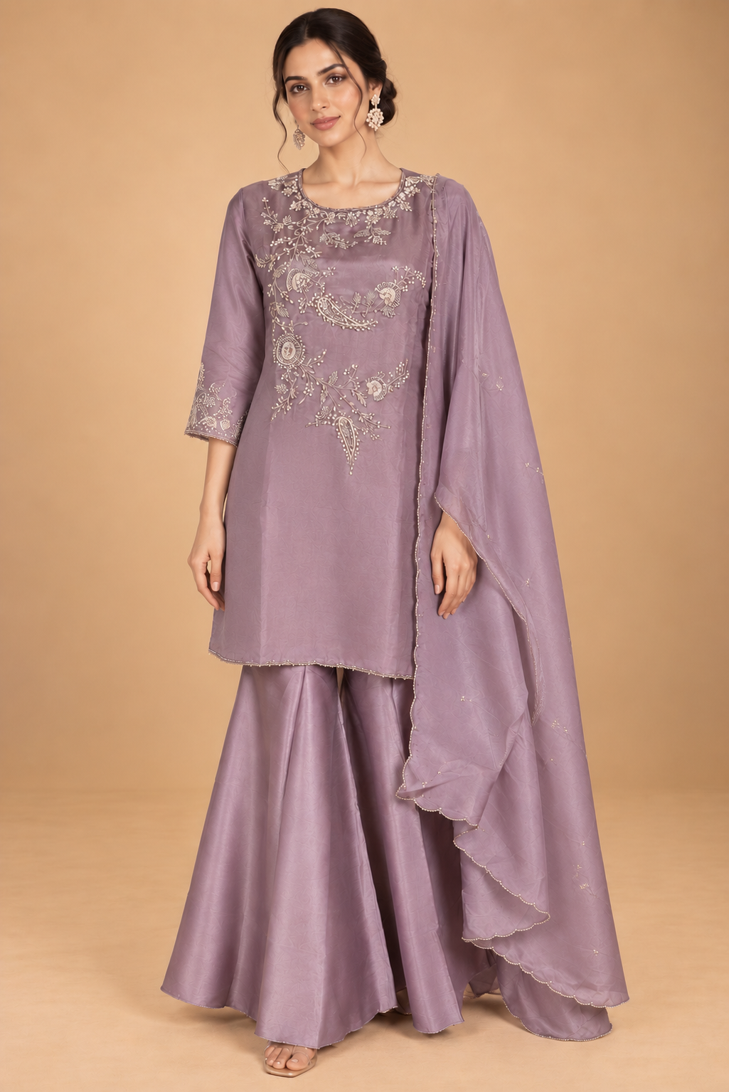 Lavender Paisley Embroidered Sharara Set