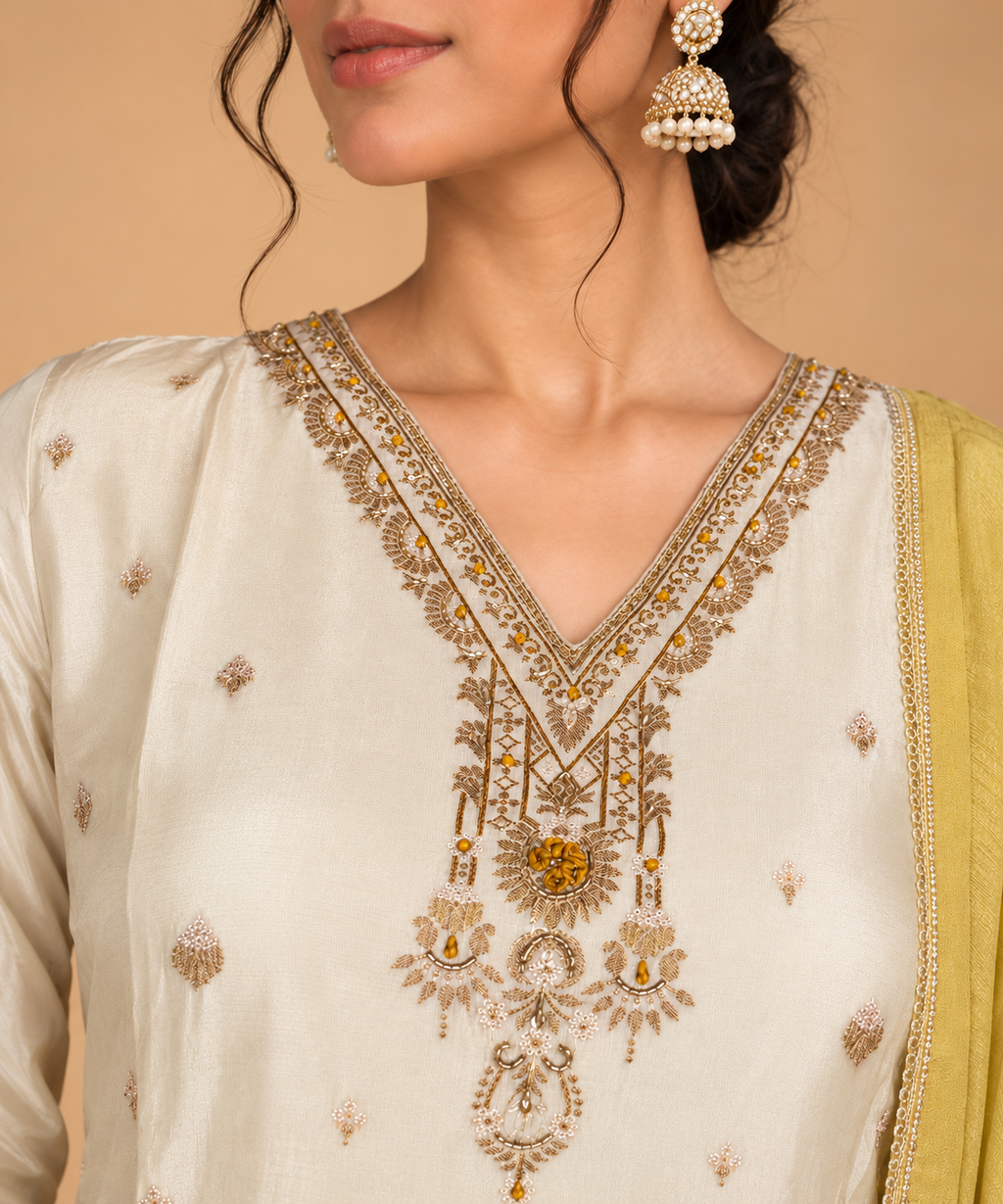 Ivory & Yellow Sharara Set