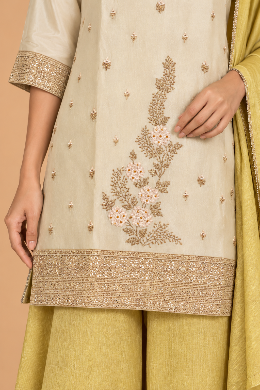 Ivory & Yellow Sharara Set