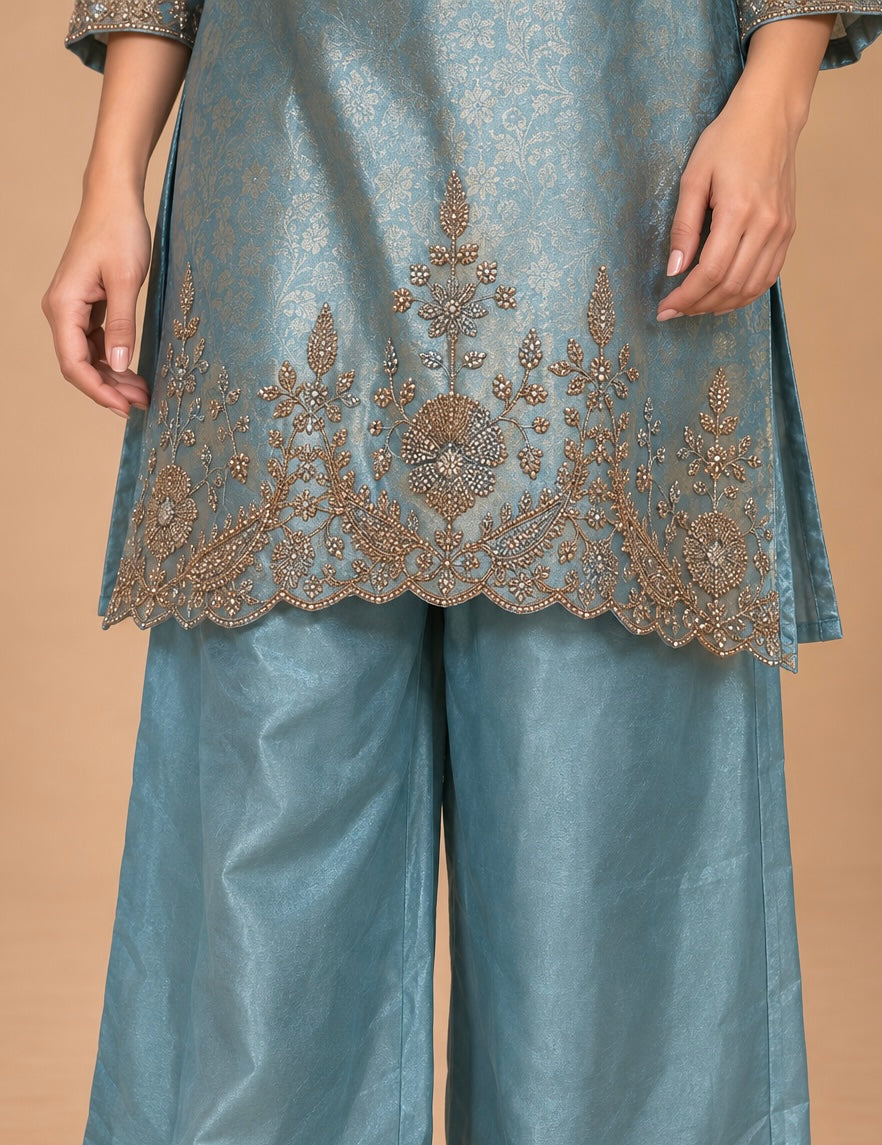Floral Jacquard Embroidered Palazzo Set