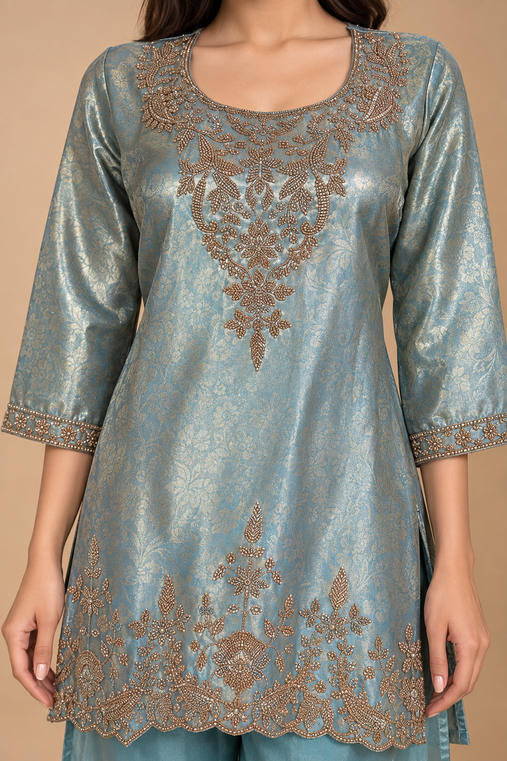 Floral Jacquard Embroidered Palazzo Set