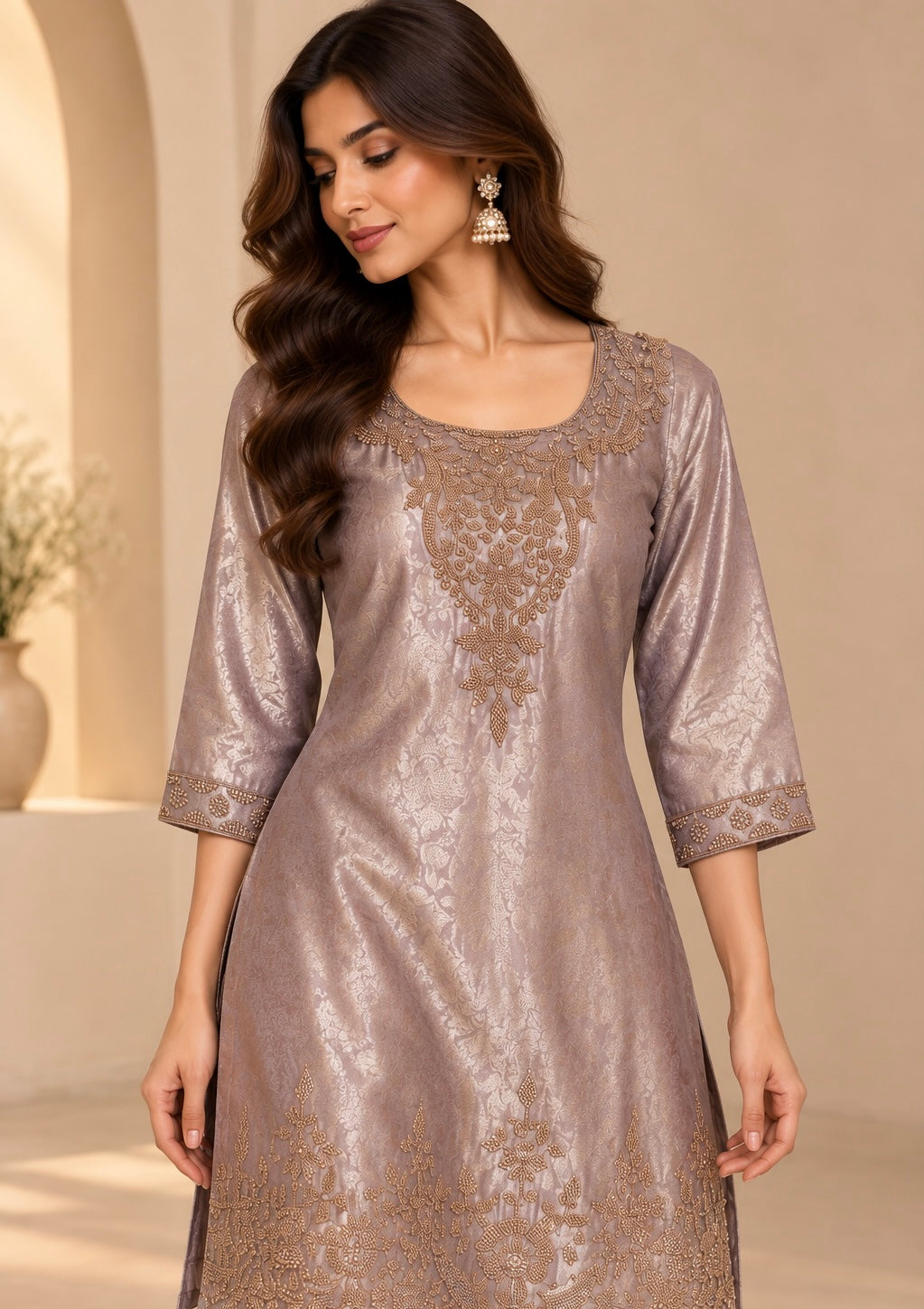 Floral Jacquard Embroidered Palazzo Set