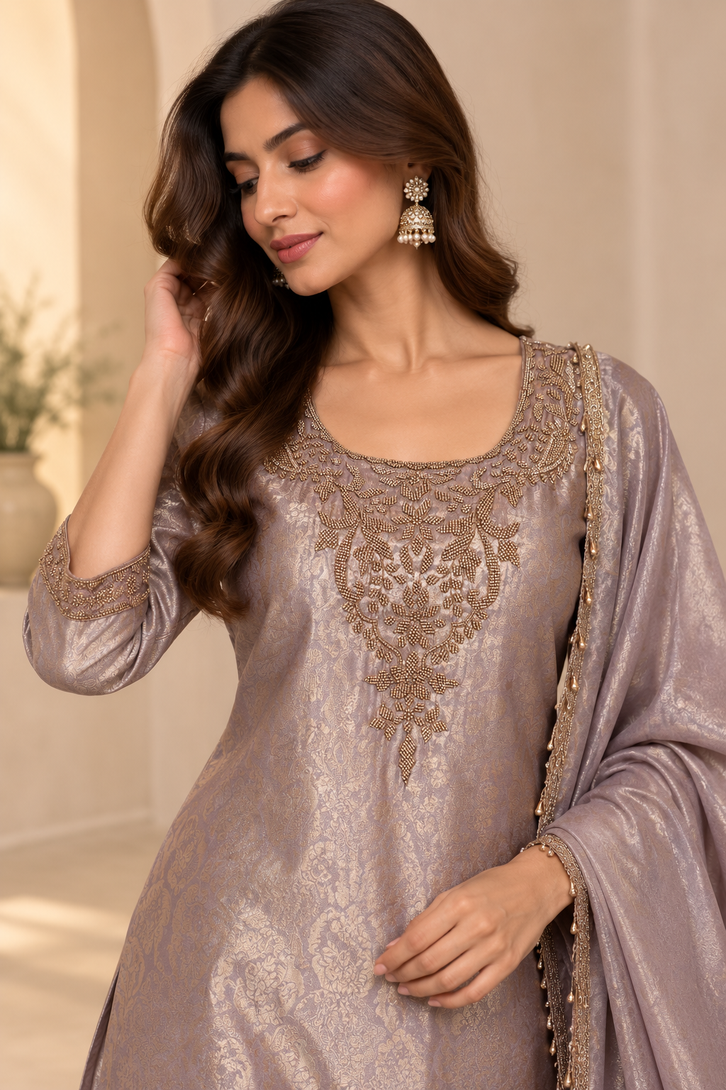 Floral Jacquard Embroidered Palazzo Set