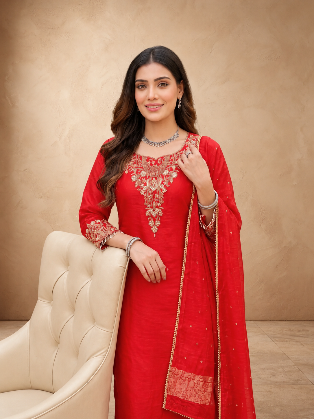Ruhani Red – Embroidered Suit Set