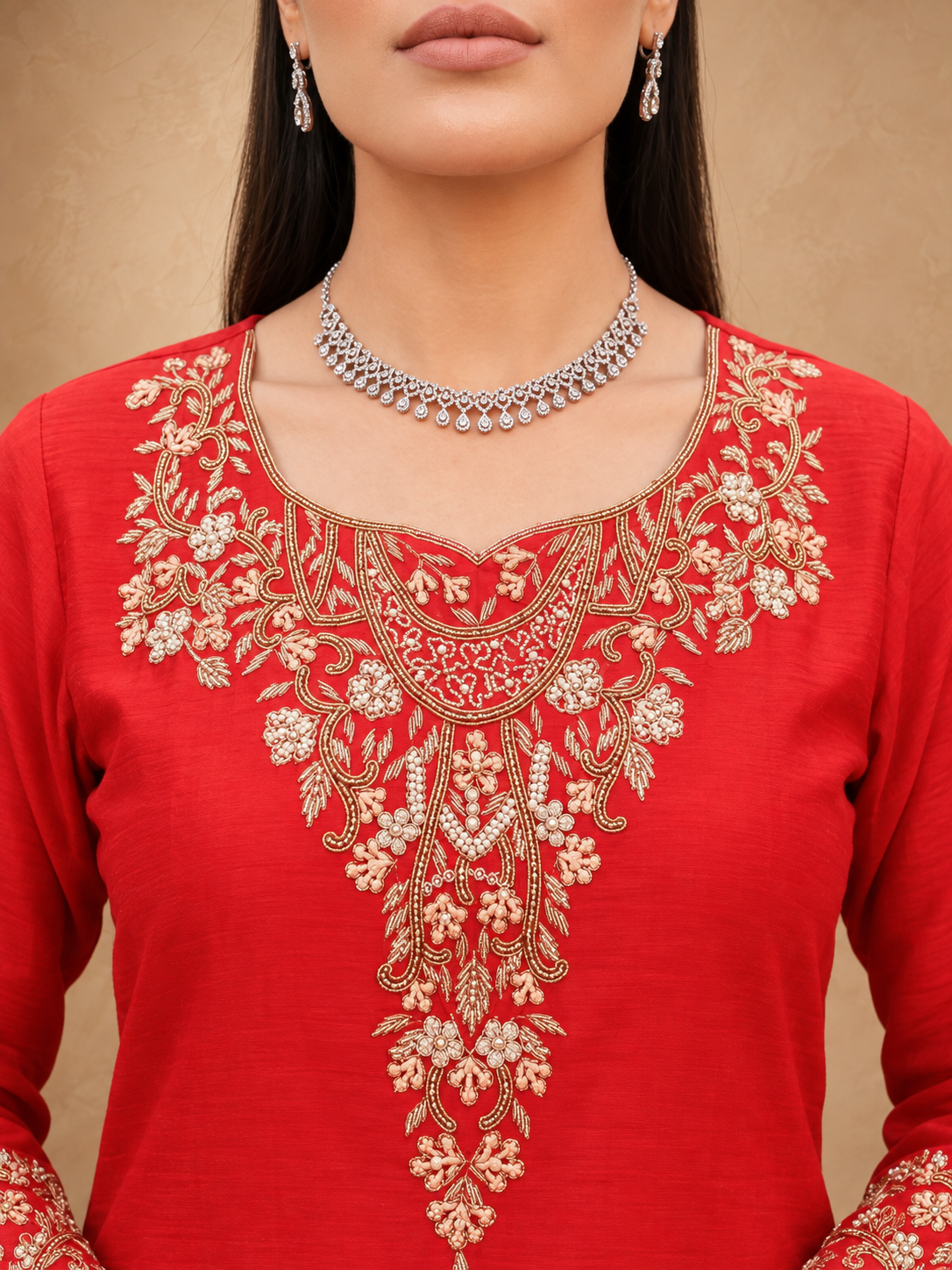 Ruhani Red – Embroidered Suit Set