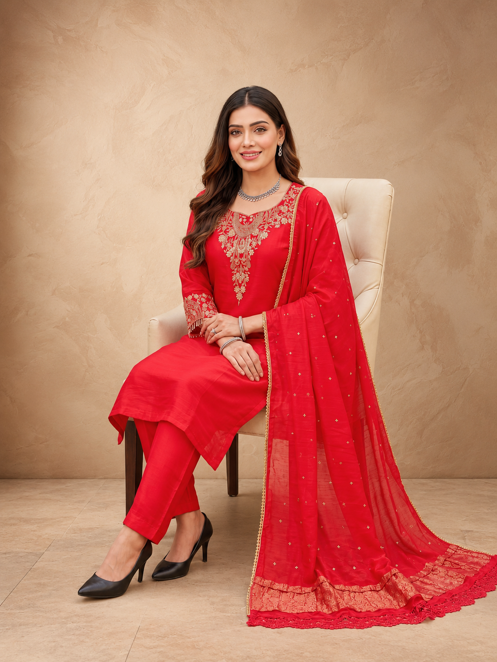 Ruhani Red – Embroidered Suit Set