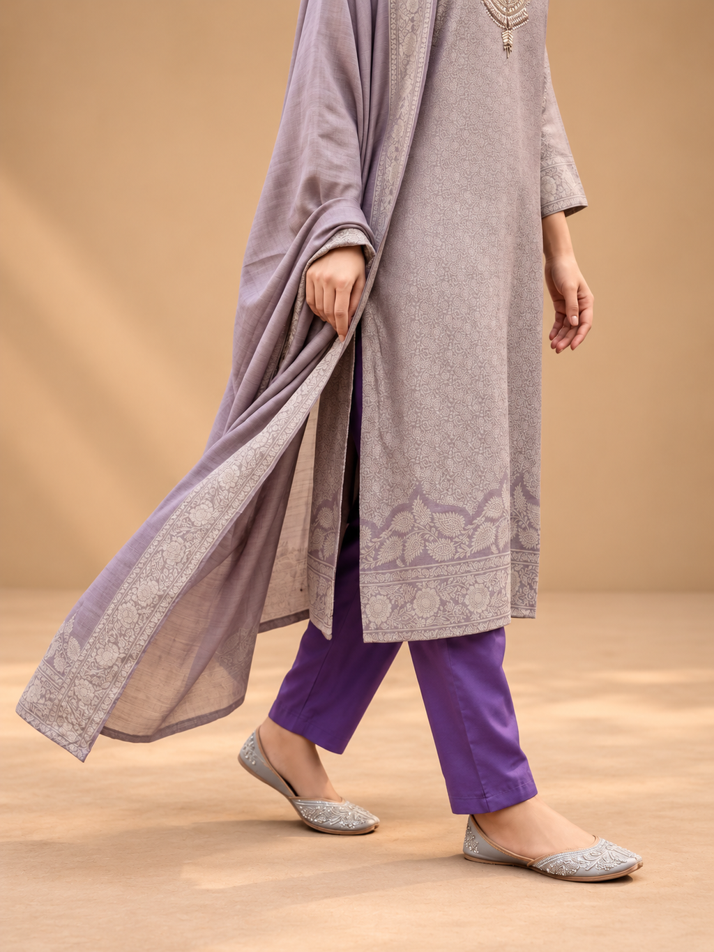 Lavender Banarasi Silk Suit Set