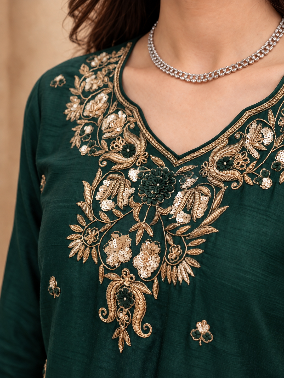 Green Embroidered Silk Suit Set