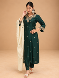 Green Embroidered Silk Suit Set