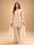 Beige Embroidered Indo-Western Set
