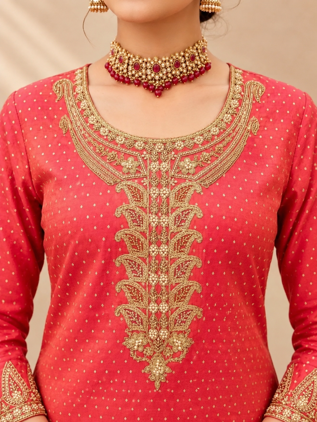 Ruby Pink Silk Embroidered Set
