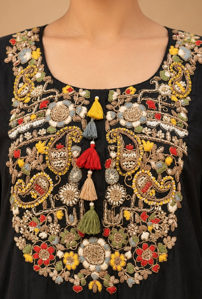 Multicoloured Embroidered Kurta Set