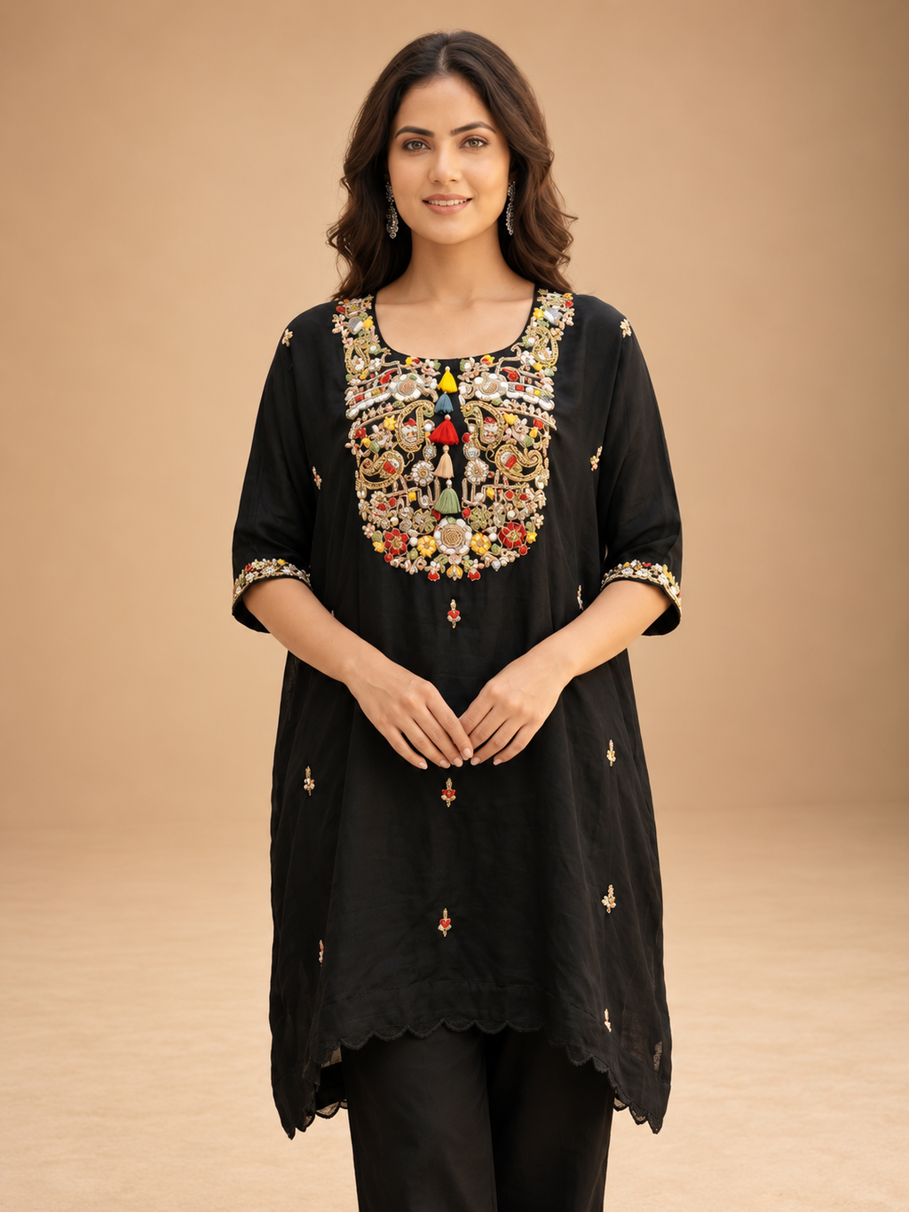 Multicoloured Embroidered Kurta Set