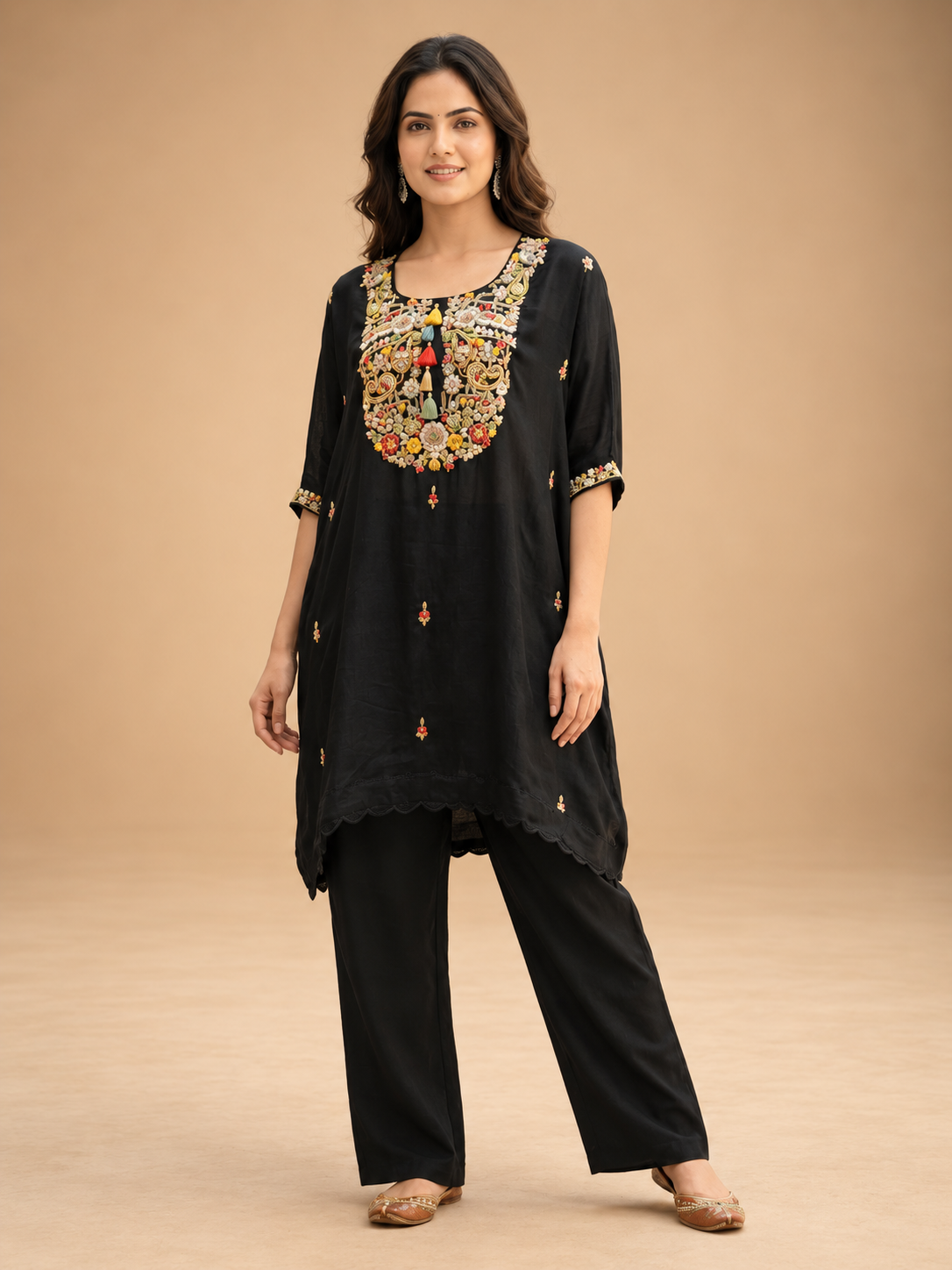 Multicoloured Embroidered Kurta Set