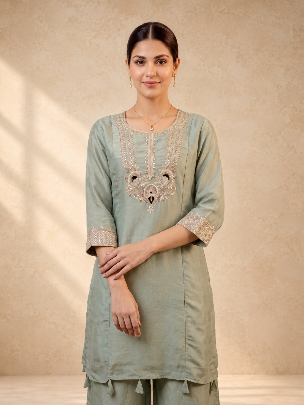 Soft Sage Embroidered Sharara Set