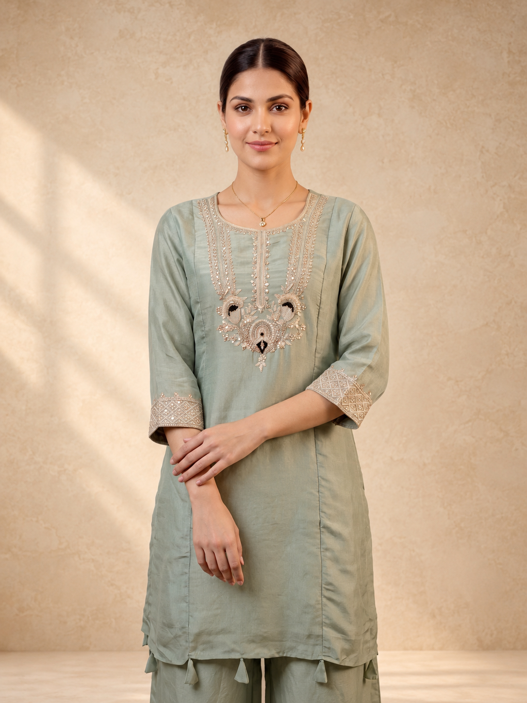 Soft Sage Embroidered Sharara Set