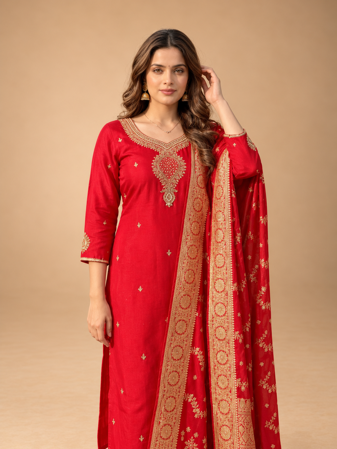 Red Embroidered Suit Set