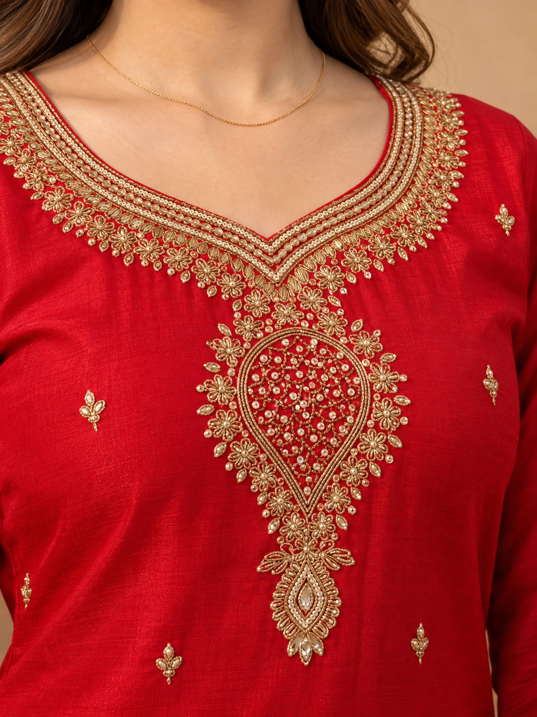 Red Embroidered Suit Set