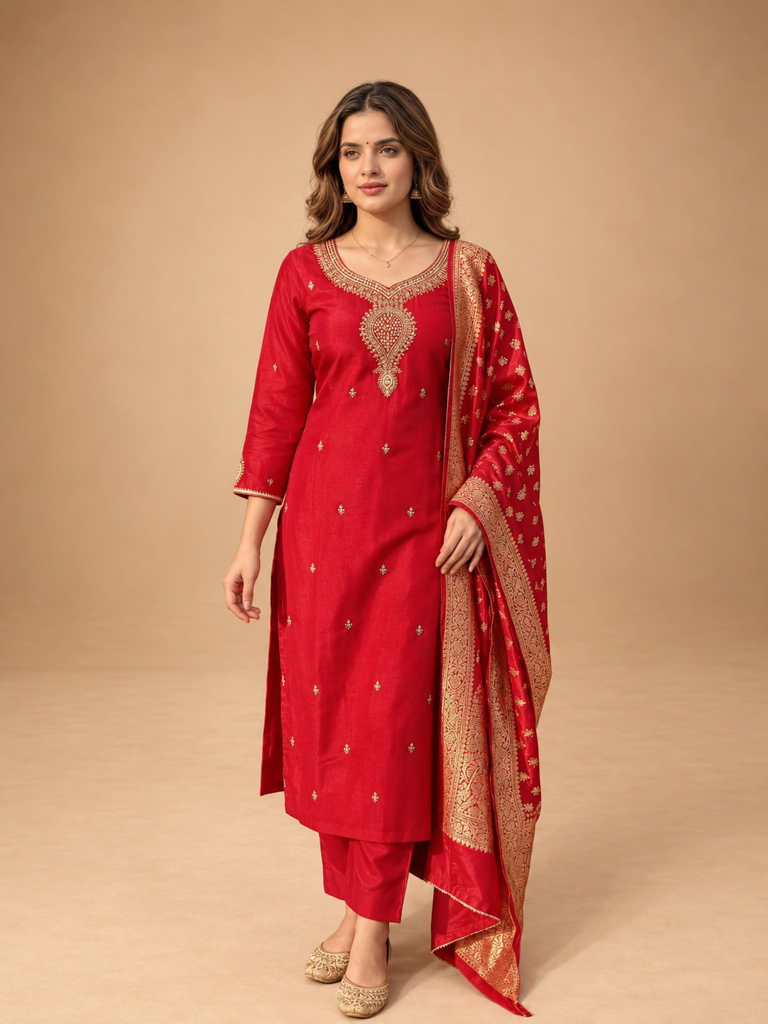 Red Embroidered Suit Set