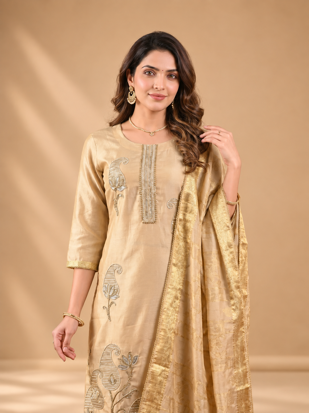 Champagne Gold Embroidered Suit Set