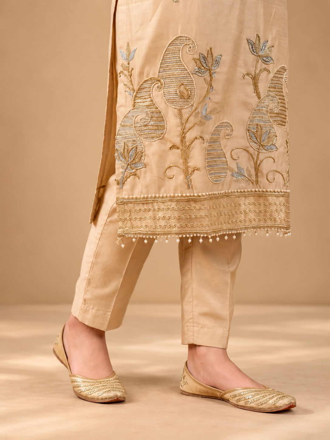 Champagne Gold Embroidered Suit Set