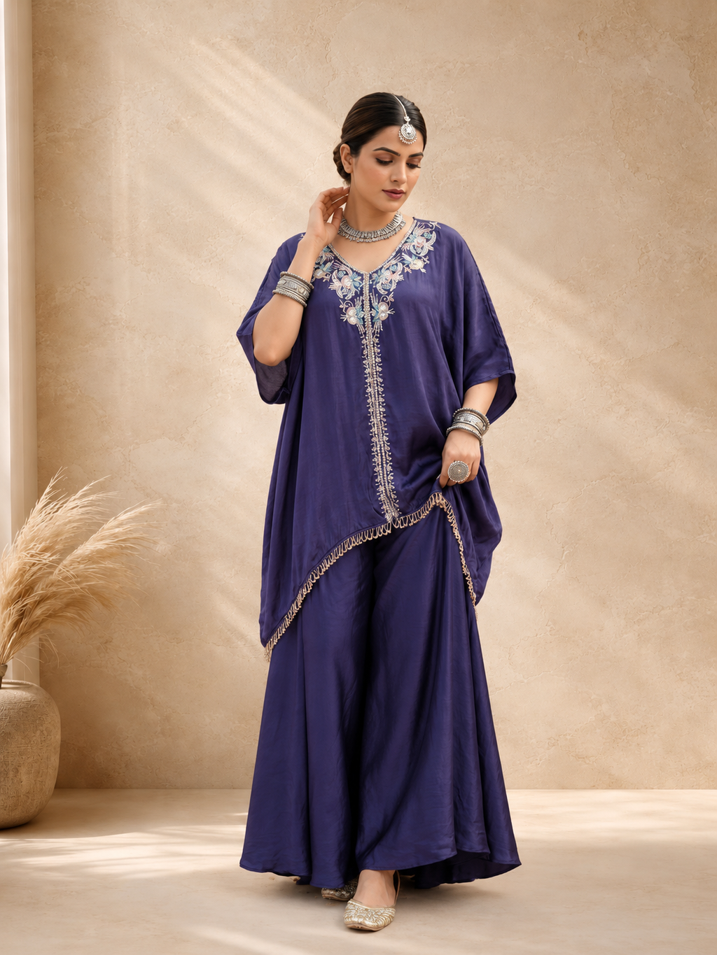 Purple Embroidered Palazzo Set