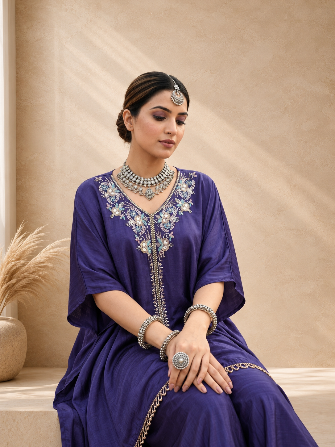 Purple Embroidered Palazzo Set