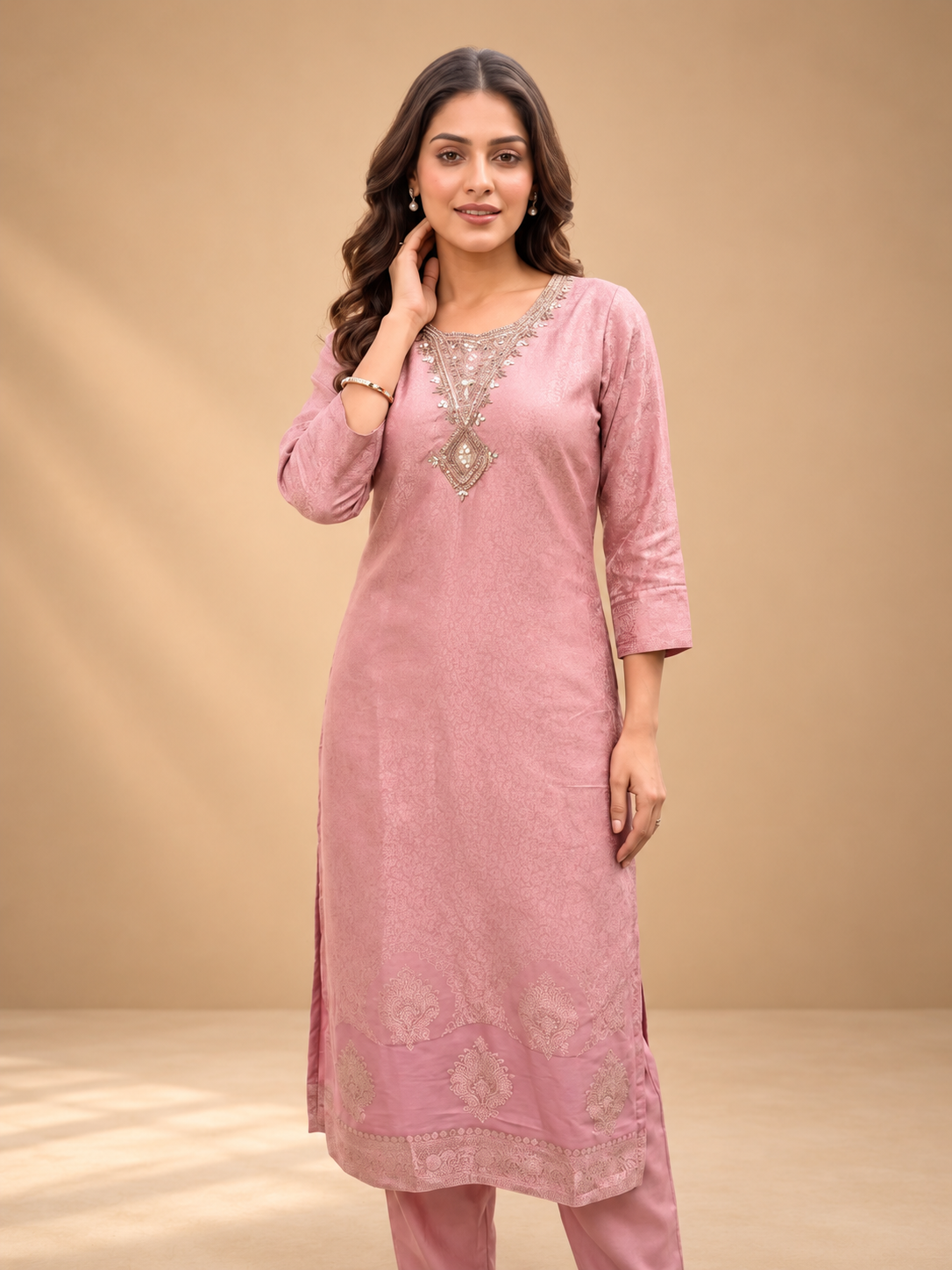 Dusty Pink Banarasi Silk Suit Set