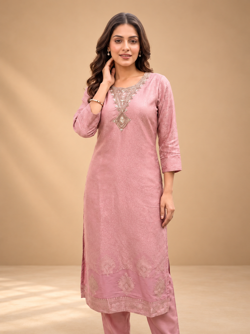 Dusty Pink Banarasi Silk Suit Set
