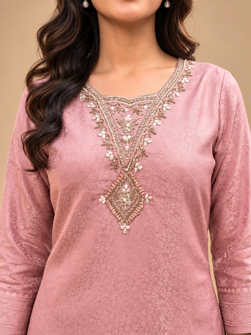Dusty Pink Banarasi Silk Suit Set