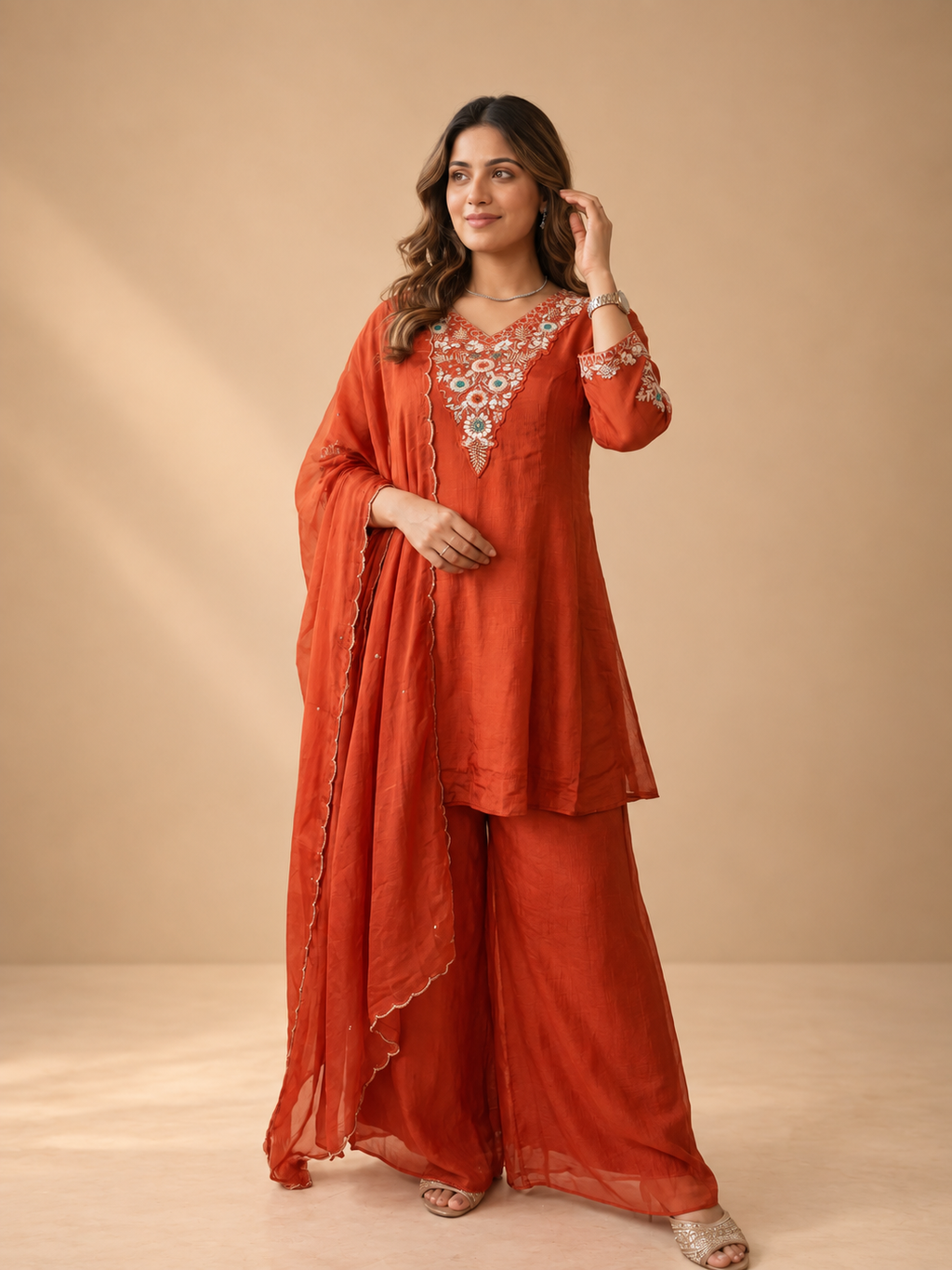 Rust Bloom Embroidered Suit Set