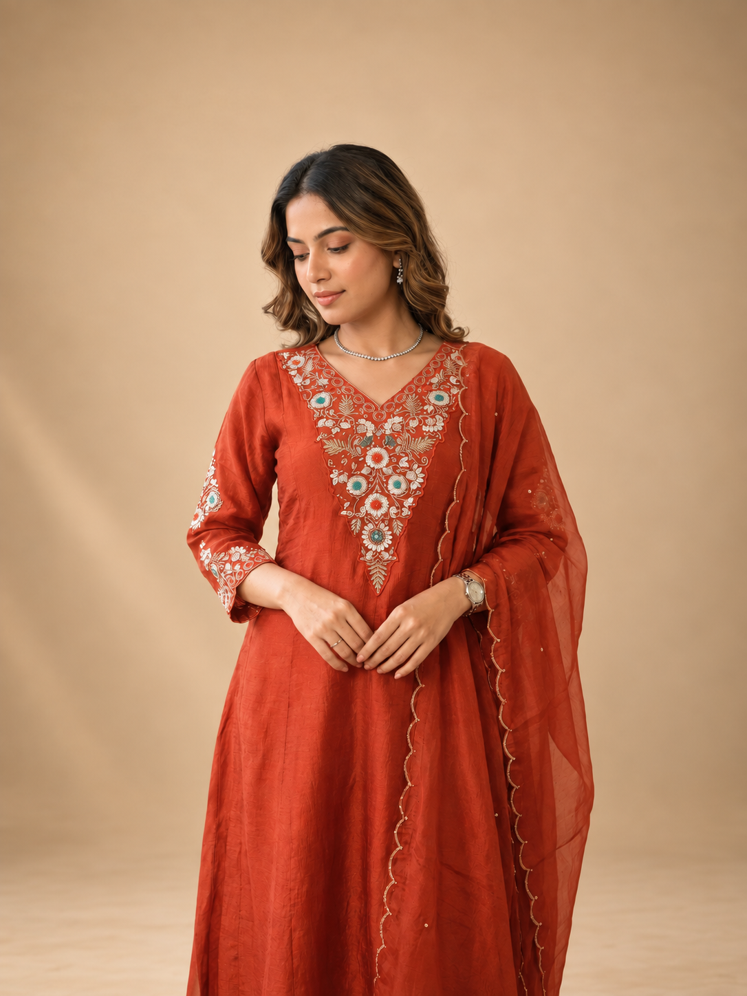 Rust Bloom Embroidered Suit Set