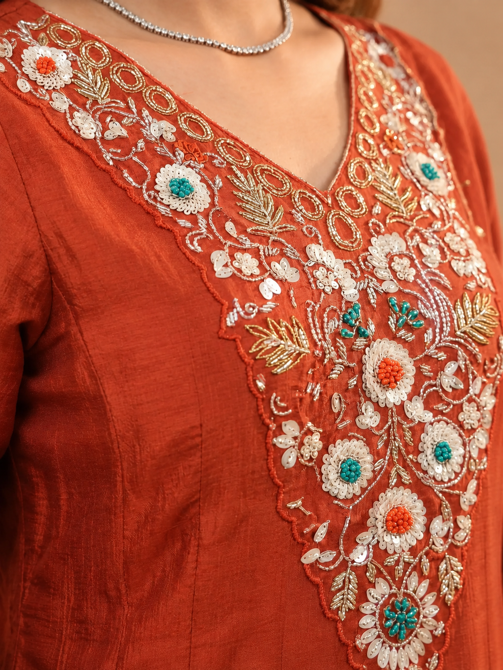 Rust Bloom Embroidered Suit Set