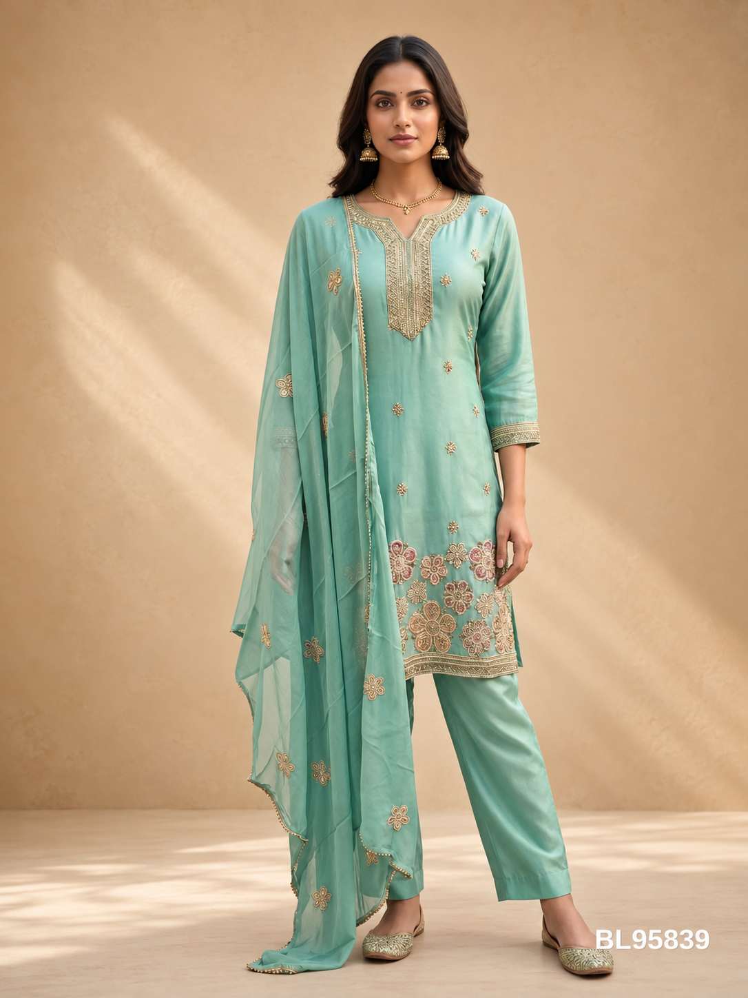 Mint Green Embroidered Suit Set