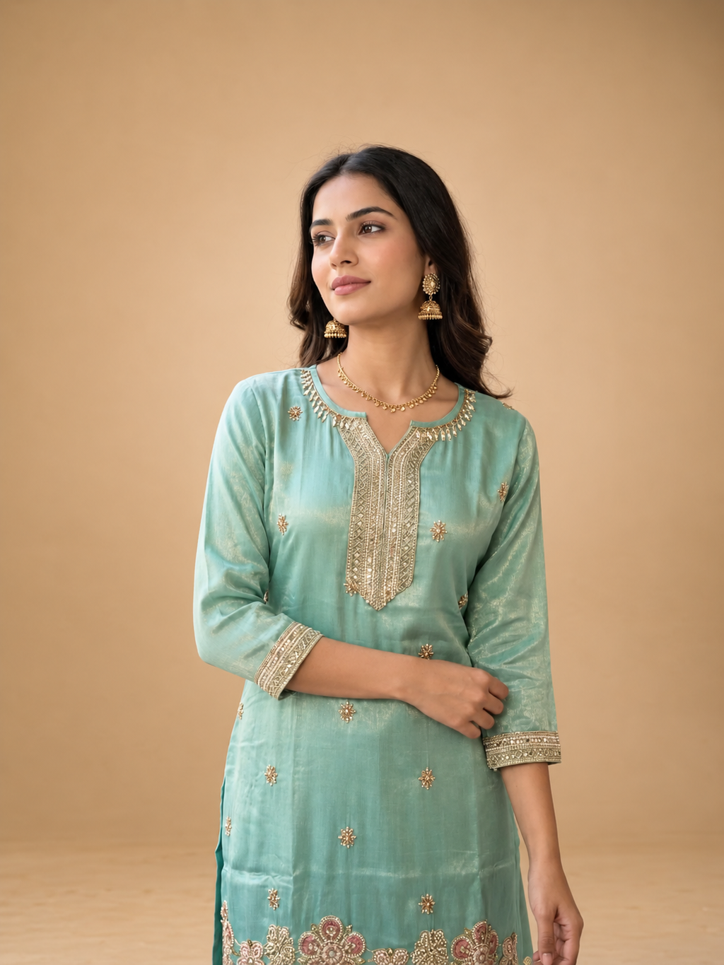 Mint Green Embroidered Suit Set