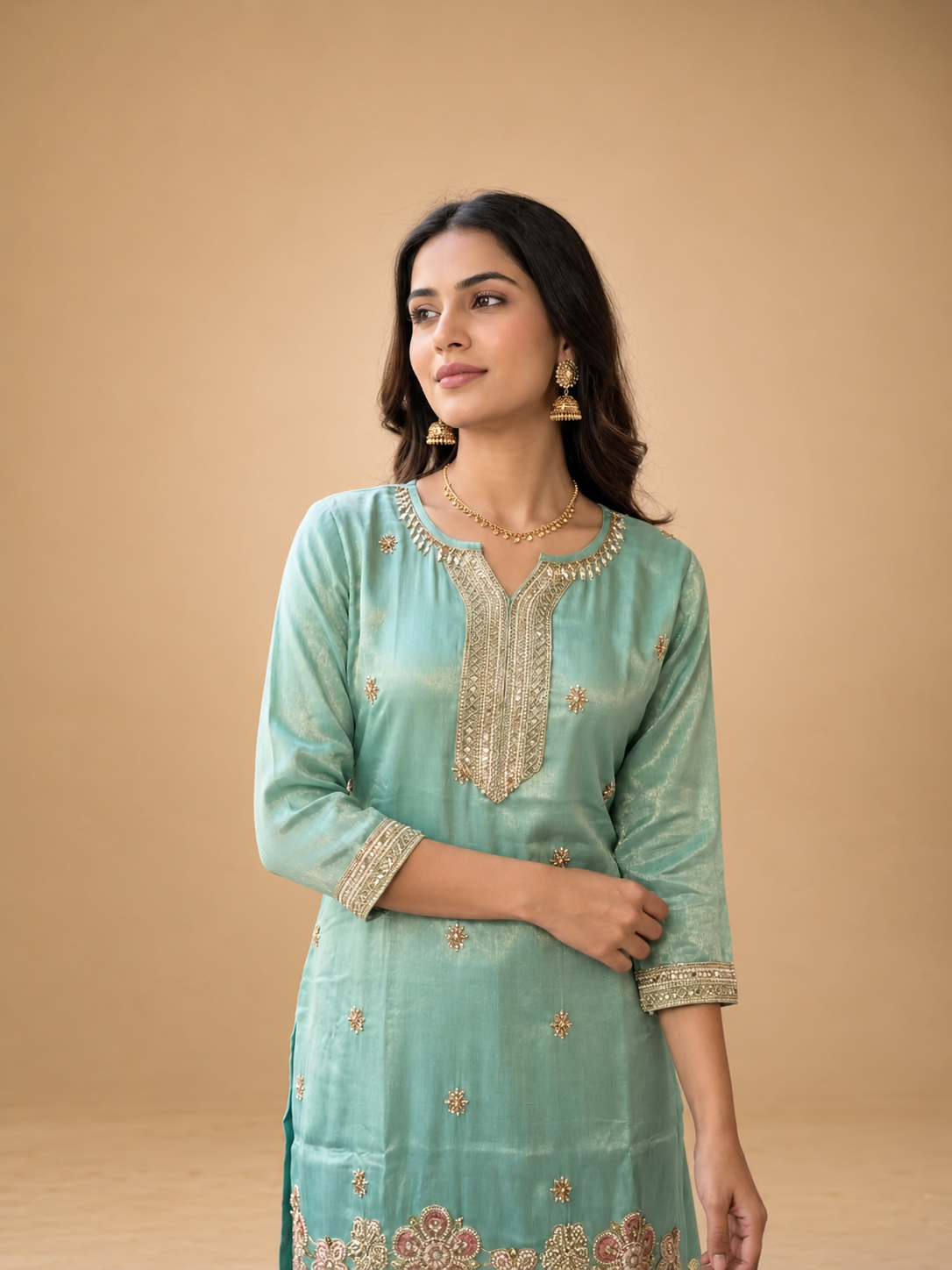Mint Green Embroidered Suit Set