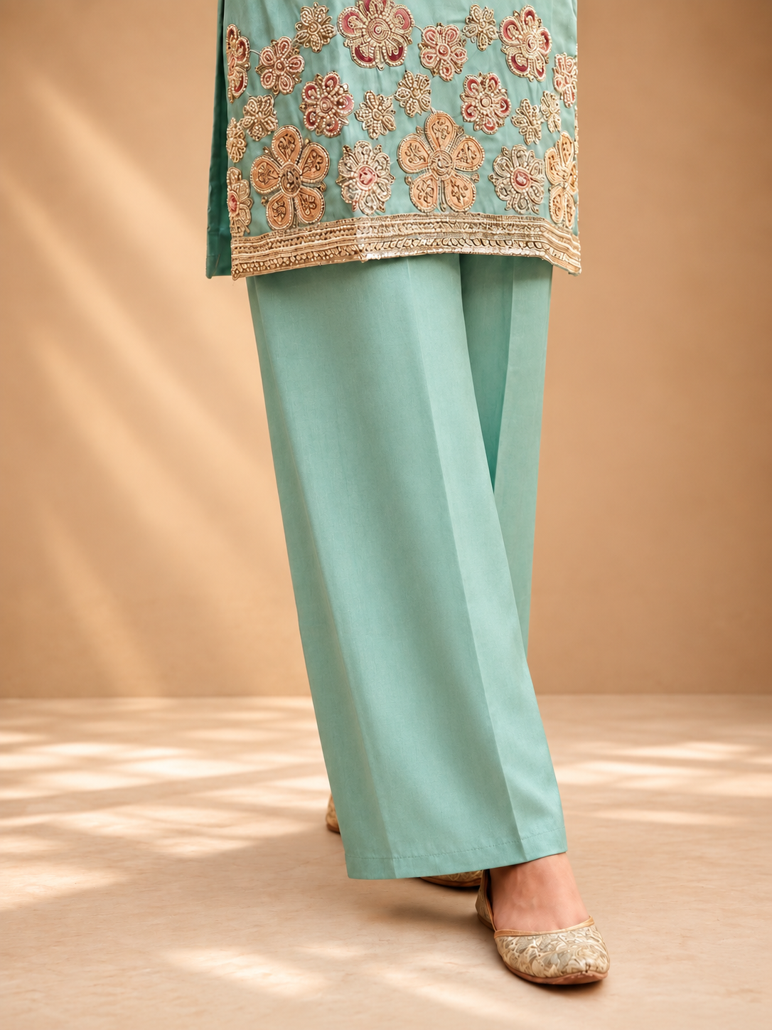 Mint Green Embroidered Suit Set